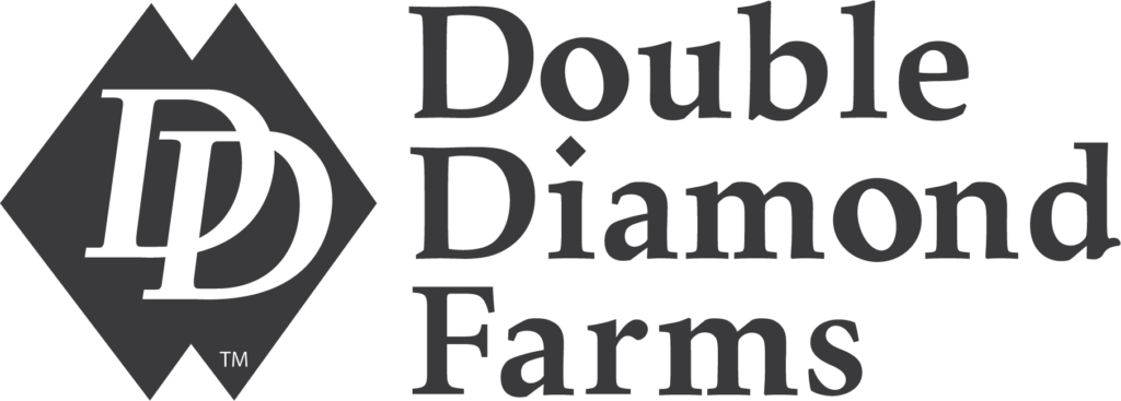 Logo of Double Diamond Farms, a leader among greenhouse vegetable brands, featuring stylized overlapping letters "DD" inside a diamond shape, with the words "Double Diamond Farms" in bold, black text to the right. GREENHOUSE Goodness