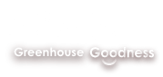 Text with white cursive words "falling for" above a dark box containing "Greenhouse Goodness" in white, where "Goodness" includes a smiling mouth in its text. GREENHOUSE Goodness
