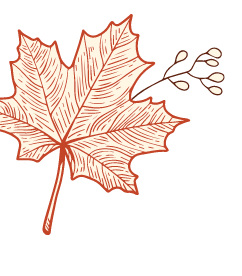 Illustration of a detailed maple leaf in rust color with a branch of berries extending from it. GREENHOUSE Goodness